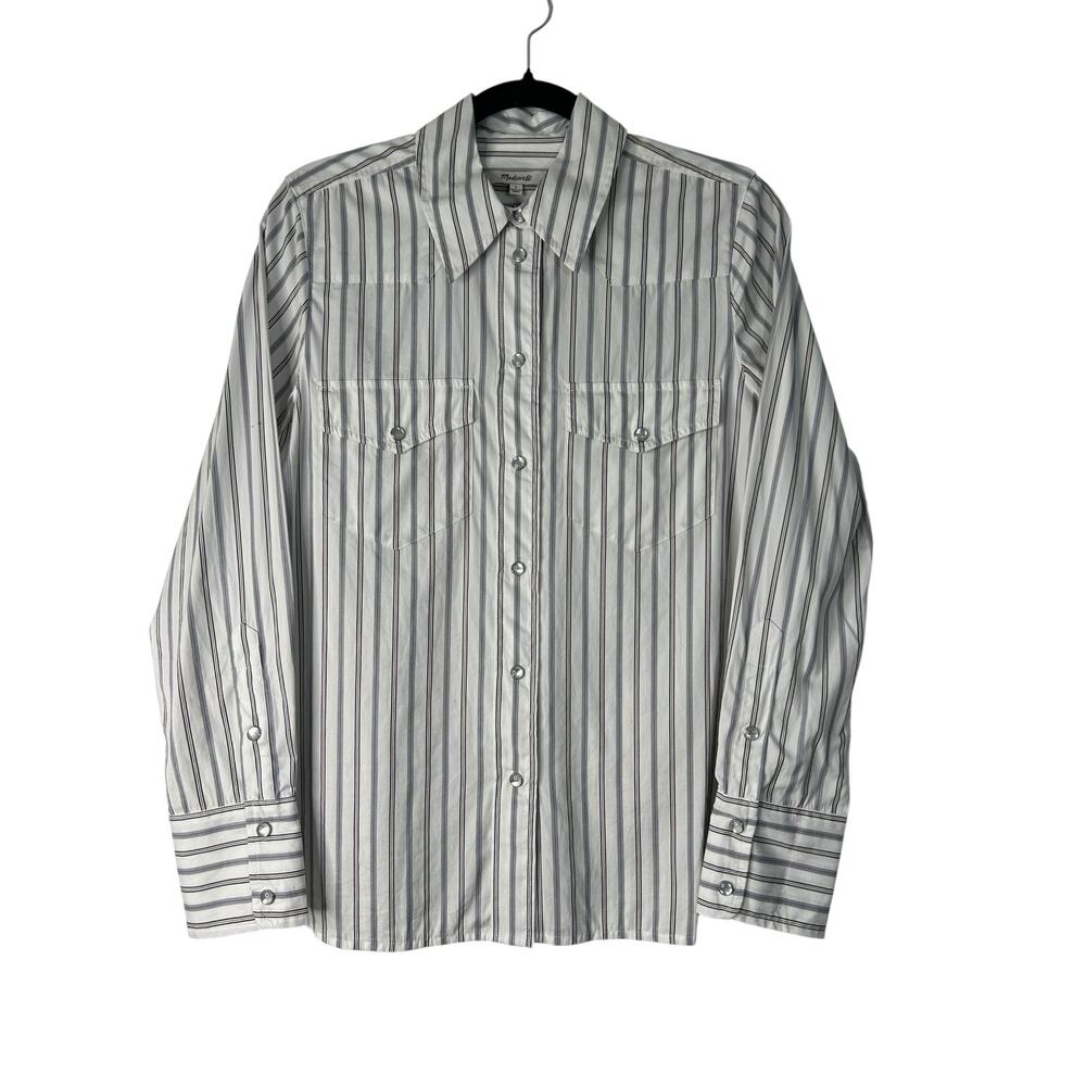 Madewell Western Button Up Shirt in Poplin Eyelet White Womens SZ 4 Long Sleeve